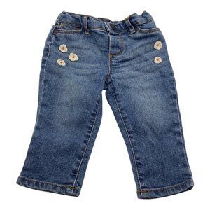 Arizona Jean Co‎ Denim Jeans Baby Girl 6M Elastic Waist White Floral Embroidery